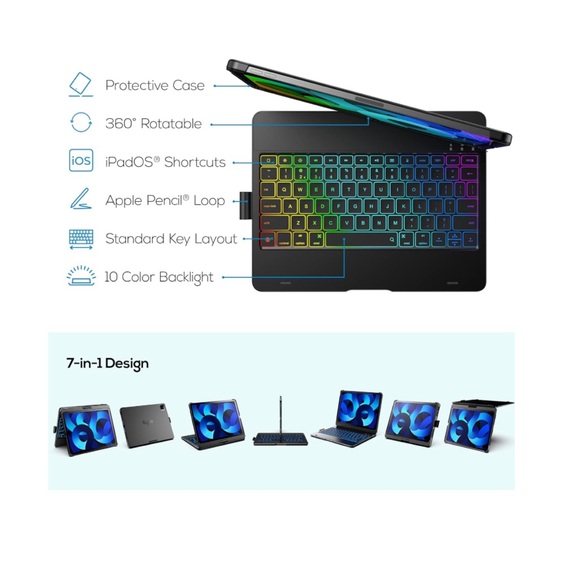 typecase iPad Flexbook Wireless Backlit Keyboard Case(10.9”, 2022), 360°NIB - Picture 1 of 17